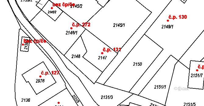 Poruba 131, Ostrava na parcele st. 2147 v KÚ Poruba, Katastrální mapa