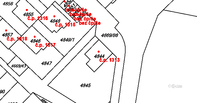 Žďár nad Sázavou 7 1313, Žďár nad Sázavou na parcele st. 4844 v KÚ Město Žďár, Katastrální mapa