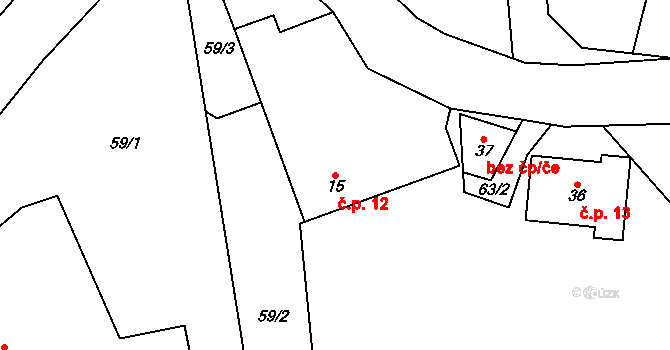 Jestřabí 12, Velká Bíteš na parcele st. 15 v KÚ Jestřabí u Velké Bíteše, Katastrální mapa