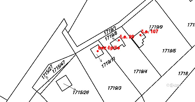 Jablonec nad Nisou 38438585 na parcele st. 1719/11 v KÚ Mšeno nad Nisou, Katastrální mapa