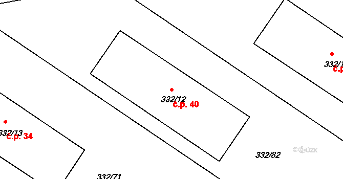 Tušimice 40, Kadaň na parcele st. 332/12 v KÚ Tušimice, Katastrální mapa