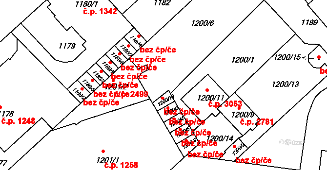 Teplice 39138585 na parcele st. 1200/10 v KÚ Teplice, Katastrální mapa