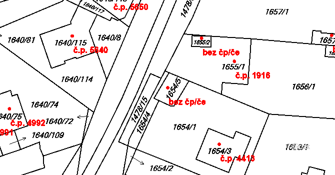 Chomutov 39914585 na parcele st. 1654/5 v KÚ Chomutov I, Katastrální mapa