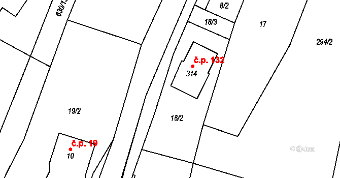 Podkopná Lhota 132 na parcele st. 314 v KÚ Podkopná Lhota, Katastrální mapa