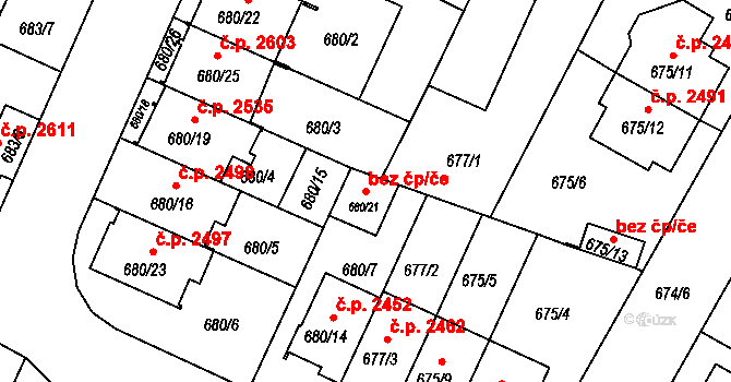 České Budějovice 43639585 na parcele st. 680/21 v KÚ České Budějovice 3, Katastrální mapa