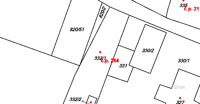 Suché Lazce 264, Opava na parcele st. 332/1 v KÚ Suché Lazce, Katastrální mapa