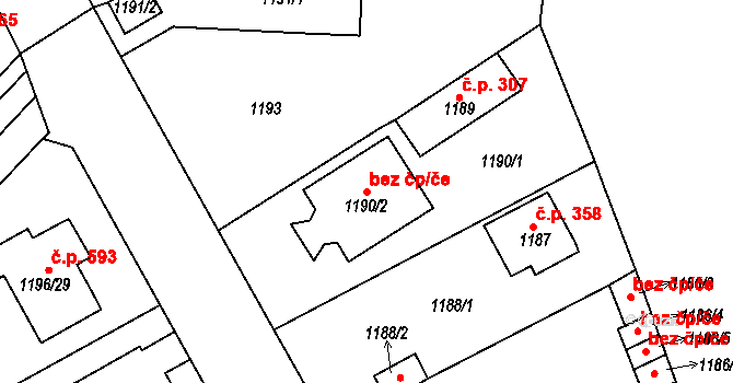 Proboštov 45132585 na parcele st. 1190/2 v KÚ Proboštov u Teplic, Katastrální mapa