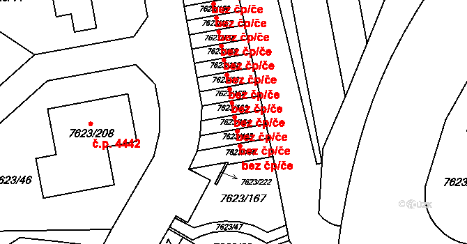 Brno 48911585 na parcele st. 7623/164 v KÚ Židenice, Katastrální mapa