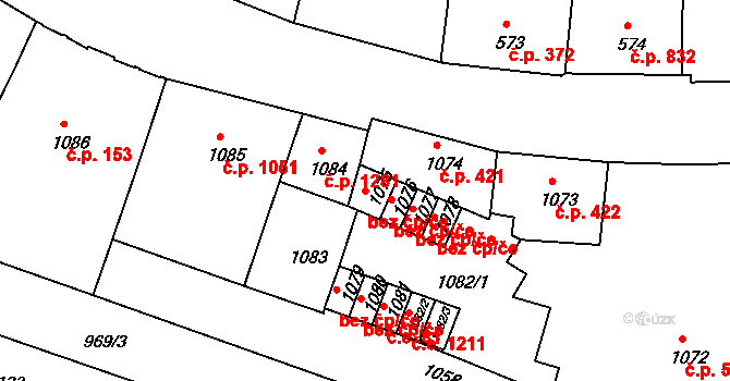 Děčín 49605585 na parcele st. 1075 v KÚ Podmokly, Katastrální mapa