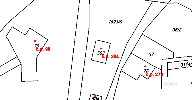 Heřmanice v Podještědí 284, Jablonné v Podještědí na parcele st. 503 v KÚ Heřmanice v Podještědí, Katastrální mapa