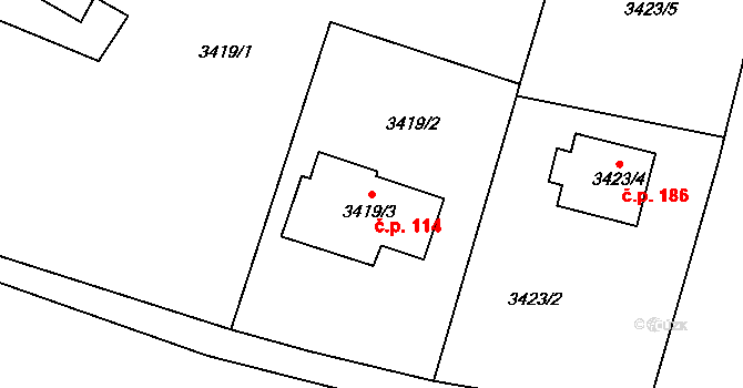 Choceňské Předměstí 114, Vysoké Mýto na parcele st. 3419/3 v KÚ Vysoké Mýto, Katastrální mapa