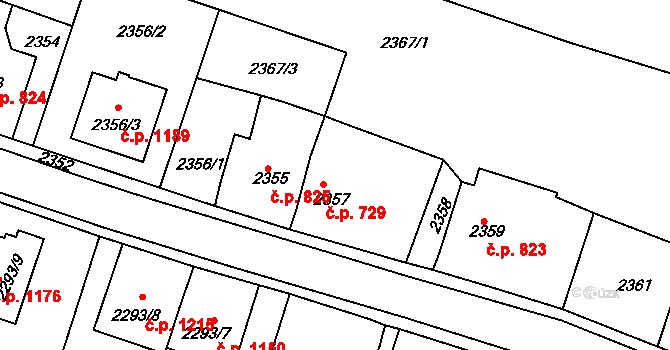 Třešť 729 na parcele st. 2357 v KÚ Třešť, Katastrální mapa
