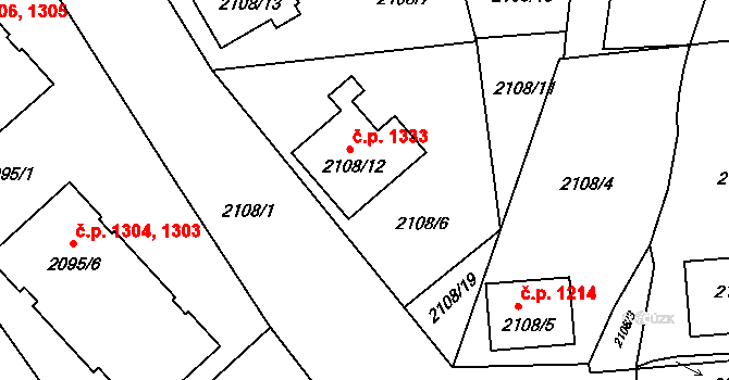 Třešť 1333 na parcele st. 2108/12 v KÚ Třešť, Katastrální mapa
