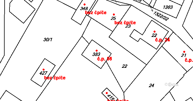Hrabenov 56, Ruda nad Moravou na parcele st. 383 v KÚ Hrabenov, Katastrální mapa