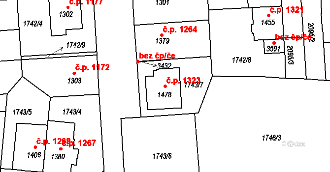 Slaný 1323 na parcele st. 1478 v KÚ Slaný, Katastrální mapa