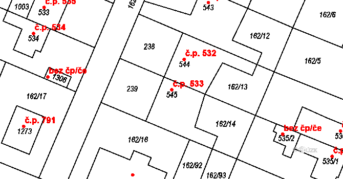 Lobeček 533, Kralupy nad Vltavou na parcele st. 545 v KÚ Lobeček, Katastrální mapa