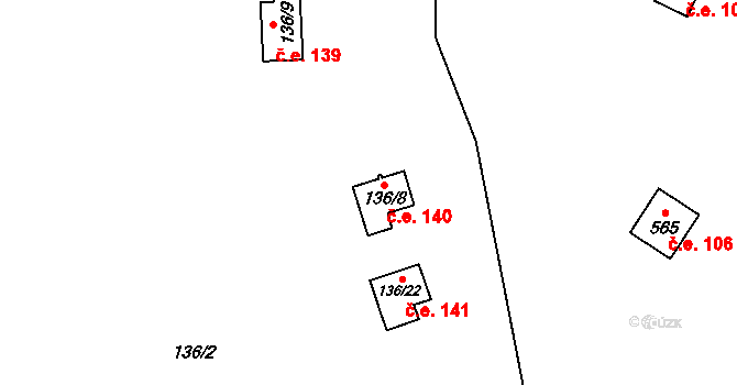 Petrov 140 na parcele st. 136/8 v KÚ Petrov u Prahy, Katastrální mapa