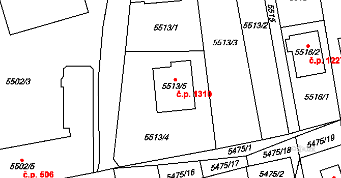 Černošice 1310 na parcele st. 5513/5 v KÚ Černošice, Katastrální mapa