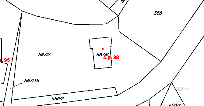 Žernovník 88 na parcele st. 567/6 v KÚ Žernovník u Černé Hory, Katastrální mapa
