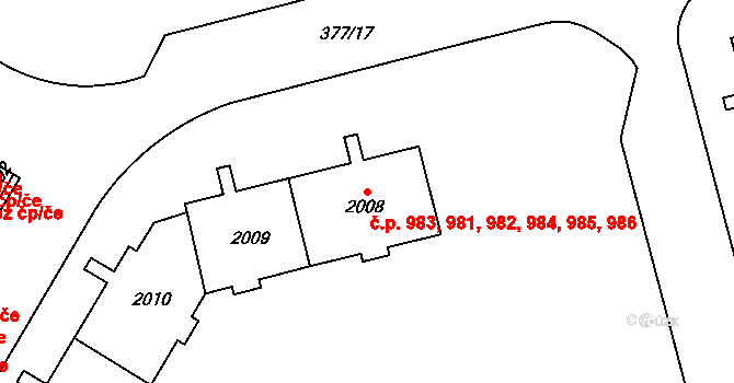 Sušice II 981,982,983,984,985,, Sušice na parcele st. 2008 v KÚ Sušice nad Otavou, Katastrální mapa