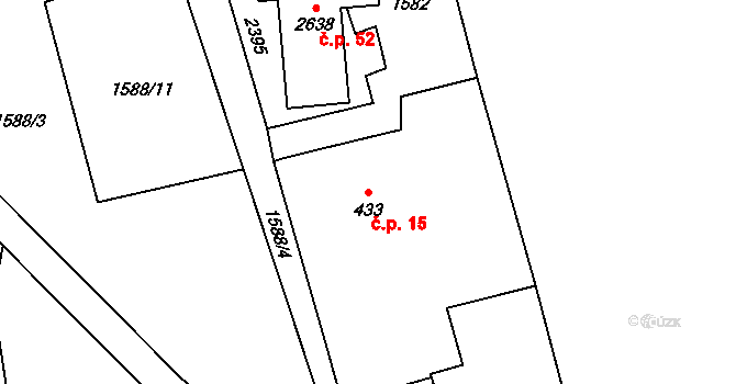 Konopáč 15, Heřmanův Městec na parcele st. 433 v KÚ Heřmanův Městec, Katastrální mapa