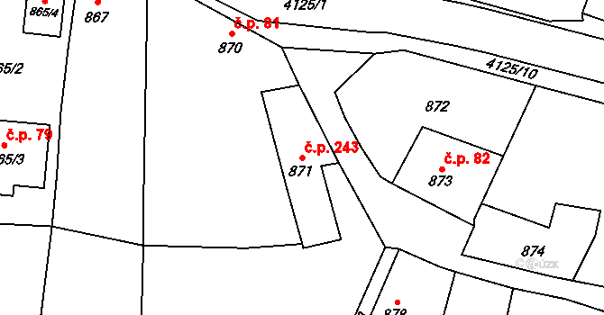 Jakubské Předměstí 243, Jaroměř na parcele st. 871 v KÚ Jaroměř, Katastrální mapa
