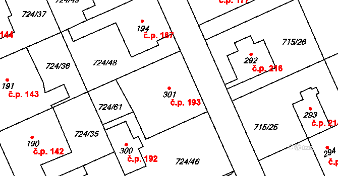 Velká Ledhuje 193, Police nad Metují na parcele st. 301 v KÚ Velká Ledhuje, Katastrální mapa