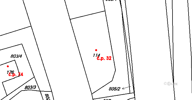 Choratice 32, Malšovice na parcele st. 114 v KÚ Borek u Děčína, Katastrální mapa