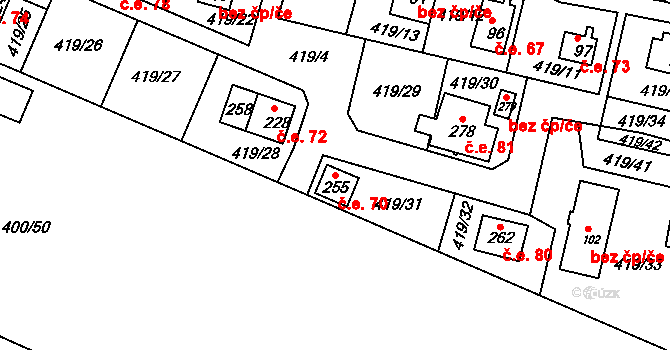 Vikletice 70, Chbany na parcele st. 255 v KÚ Vikletice, Katastrální mapa
