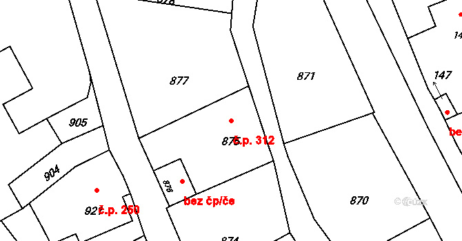 Suchdol nad Odrou 312 na parcele st. 875 v KÚ Suchdol nad Odrou, Katastrální mapa