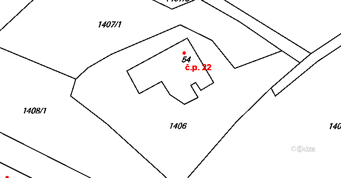 Výnězda 22, Omlenice na parcele st. 54 v KÚ Zahrádka u Omlenic, Katastrální mapa