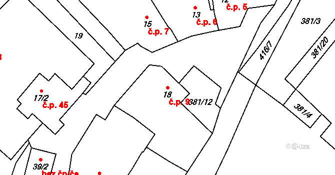 Černov 9 na parcele st. 18 v KÚ Černov, Katastrální mapa