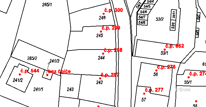 Kamenice nad Lipou 298 na parcele st. 244 v KÚ Kamenice nad Lipou, Katastrální mapa