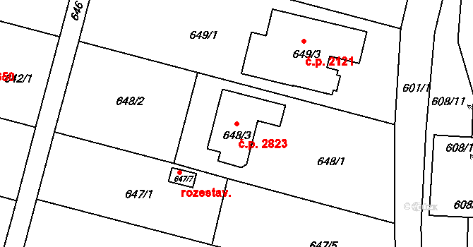 České Budějovice 5 2823, České Budějovice na parcele st. 648/3 v KÚ České Budějovice 5, Katastrální mapa