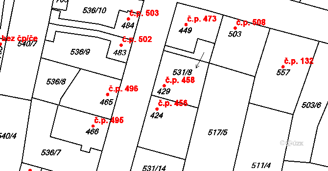 Lenešice 458 na parcele st. 429 v KÚ Lenešice, Katastrální mapa