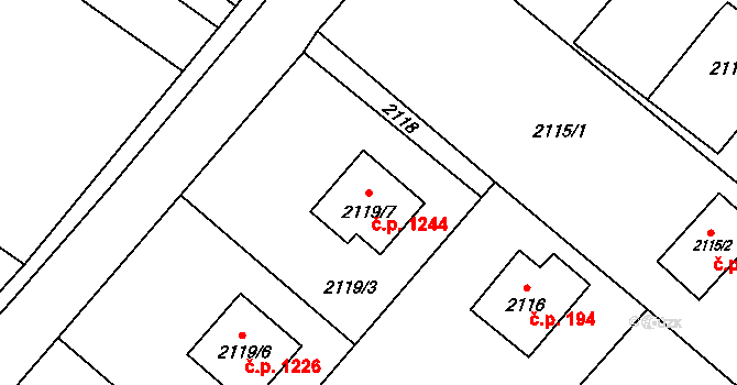 Jablunkov 1244 na parcele st. 2119/7 v KÚ Jablunkov, Katastrální mapa