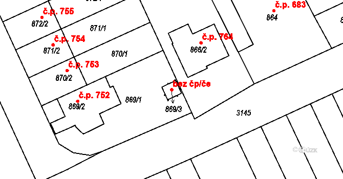Ivanovice na Hané 91291585 na parcele st. 869/3 v KÚ Ivanovice na Hané, Katastrální mapa