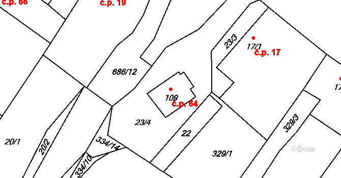 Olešenka 64 na parcele st. 109 v KÚ Olešenka, Katastrální mapa
