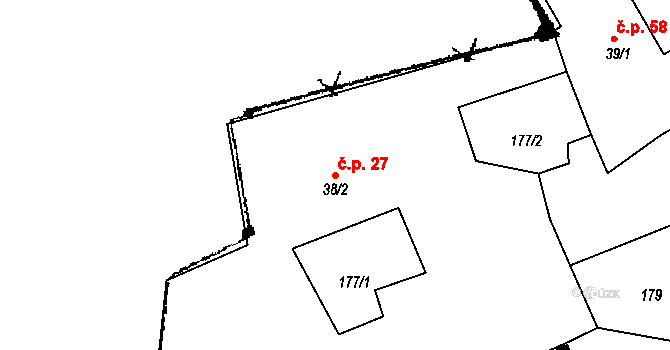 Mokré 27 na parcele st. 38/2 v KÚ Mokré, Katastrální mapa