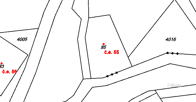 Uhřínov 55, Liberk na parcele st. 85 v KÚ Velký Uhřínov, Katastrální mapa