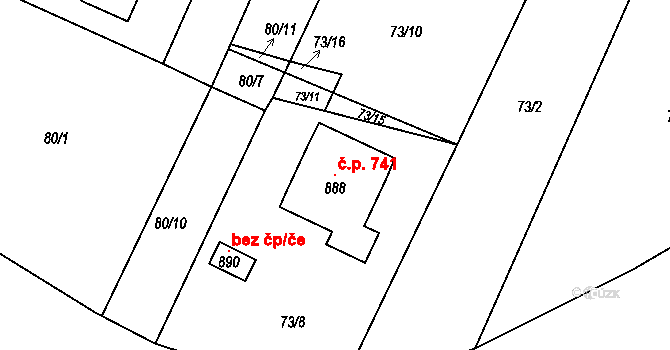 Štiřín 741, Kamenice na parcele st. 888 v KÚ Štiřín, Katastrální mapa
