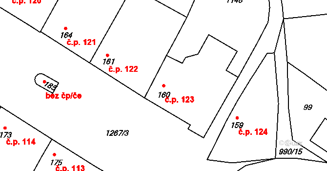Suchdol 123 na parcele st. 160 v KÚ Suchdol u Konice, Katastrální mapa