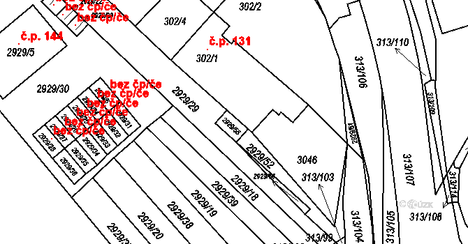 Branišovice 6 na parcele st. 2929/55 v KÚ Branišovice, Katastrální mapa