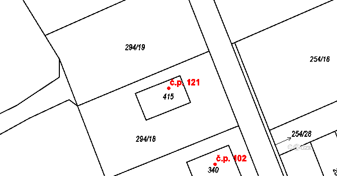 Hatě 121, Skuhrov na parcele st. 415 v KÚ Skuhrov pod Brdy, Katastrální mapa