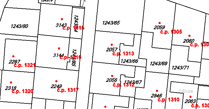 Lipník nad Bečvou I-Město 1313, Lipník nad Bečvou na parcele st. 2057 v KÚ Lipník nad Bečvou, Katastrální mapa