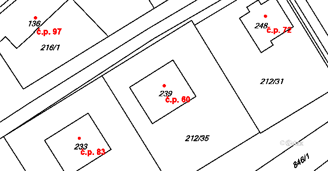 Kněžice 60 na parcele st. 239 v KÚ Kněžice u Městce Králové, Katastrální mapa