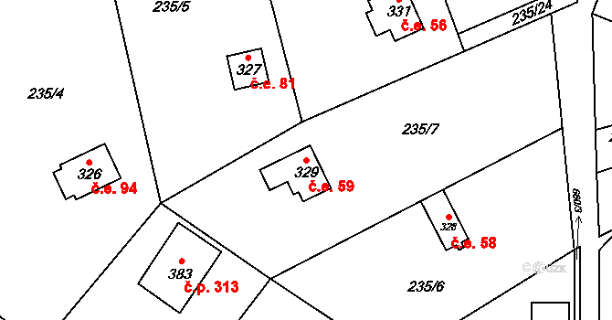 Kamenný Přívoz 59 na parcele st. 329 v KÚ Kamenný Přívoz, Katastrální mapa