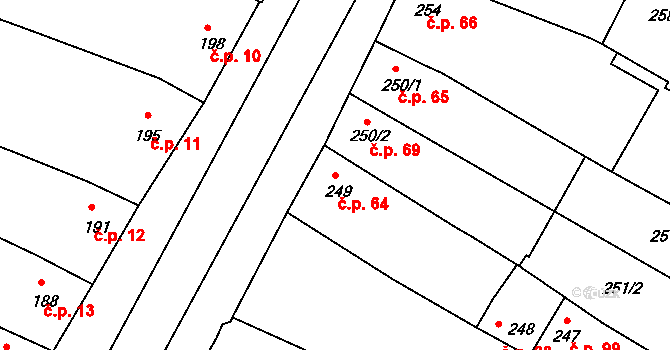 Hrušovany u Brna 64 na parcele st. 249 v KÚ Hrušovany u Brna, Katastrální mapa