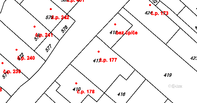 Sudoměřice 177 na parcele st. 417 v KÚ Sudoměřice, Katastrální mapa