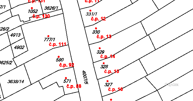 Hamiltony 14, Vyškov na parcele st. 329 v KÚ Dědice u Vyškova, Katastrální mapa
